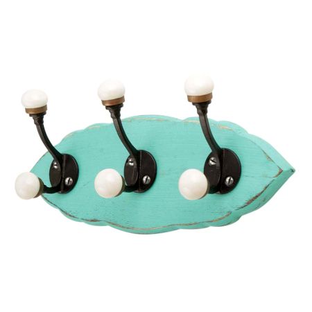 Sea Green Black Double Loop Ceramic Iron Wooden Hooks